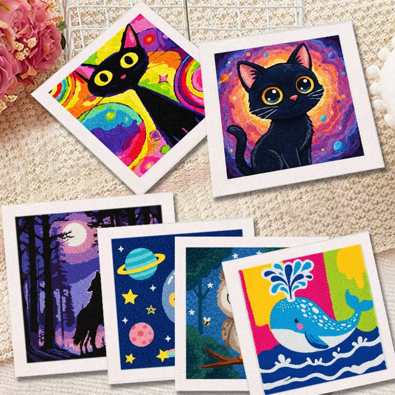 SDOYUNO Punch Needle Embroidery Kit Cute Animal Craft Punch Needle Set for Beginners Adults 25x25cm Sewing Cross Stitch DIY gift