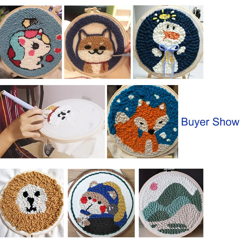 SDOYUNO Cute Cartoon Animal Punch Needle Embroidery Kit for Beginners Rug hooking DIY Crafts Kit Needlework Art Home Decor