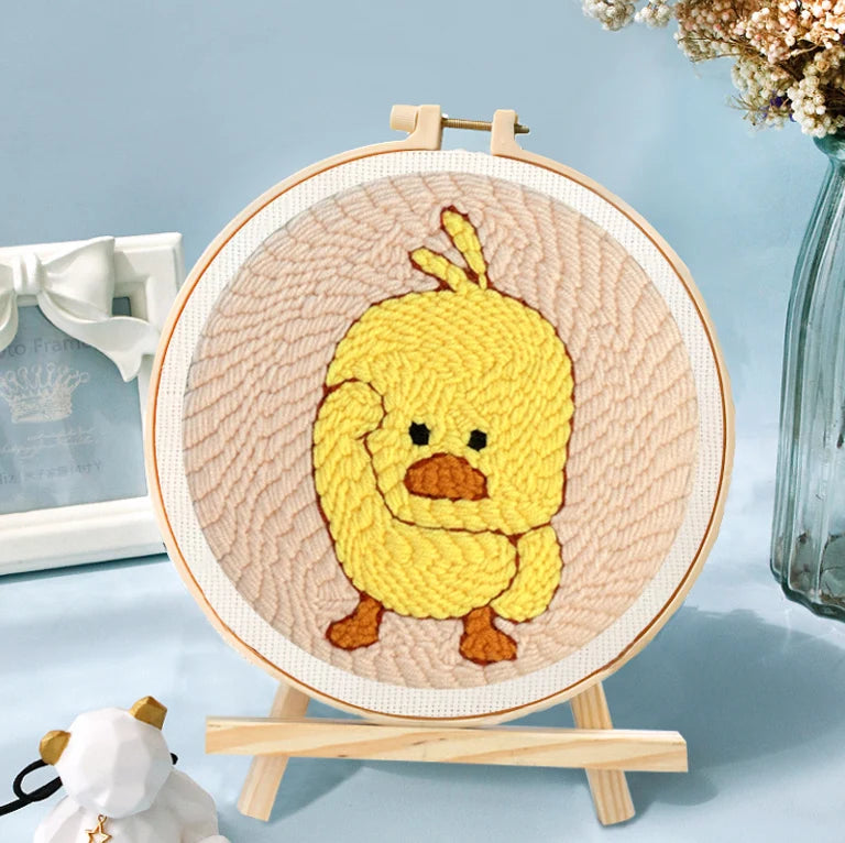 SDOYUNO Diy Punch Needle Embroidery Starter Kits Animal Poking Embroidery Crafts Painting Hoop Yarn Rug For Home Decor