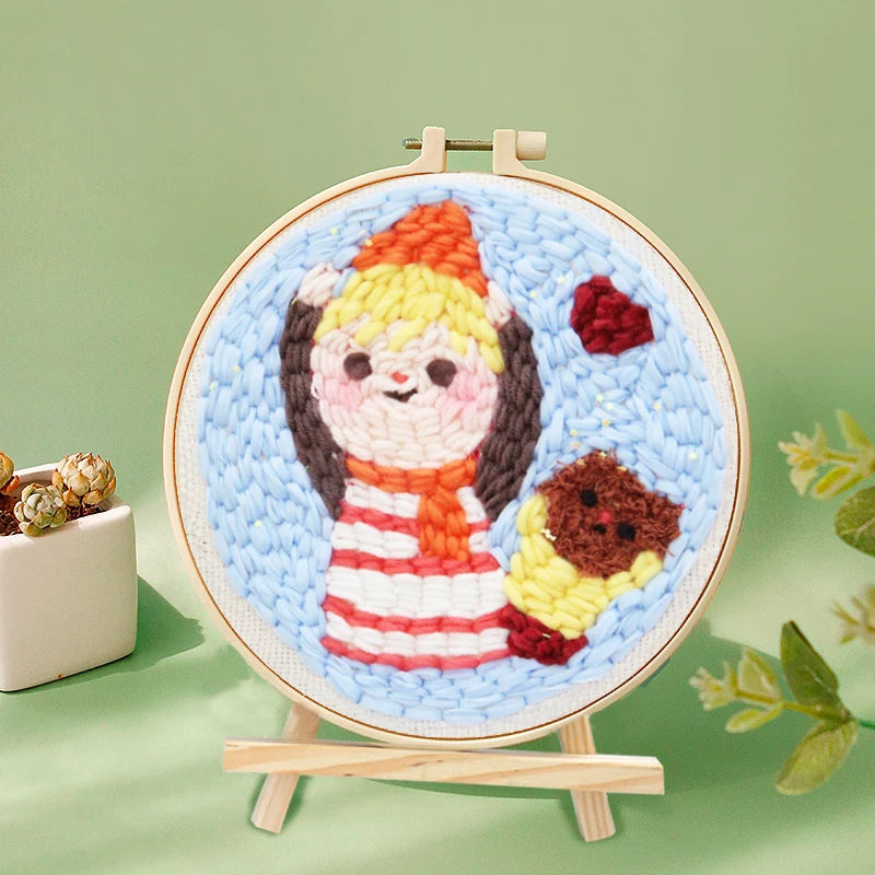 SDOYUNO Diy Punch Needle Embroidery Starter Kits Animal Poking Embroidery Crafts Painting Hoop Yarn Rug For Home Decor