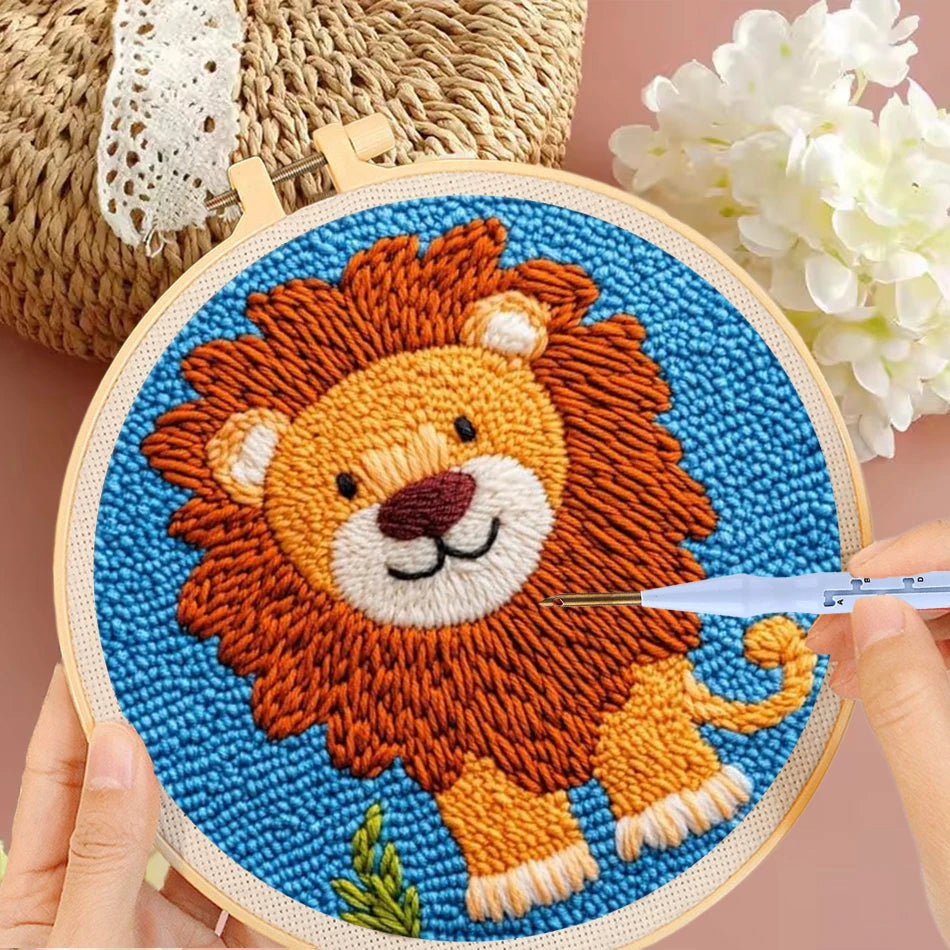 SDOYUNO Cute Cartoon Animal Punch Needle Embroidery Kit for Beginners Rug hooking DIY Crafts Kit Needlework Art Home Decor