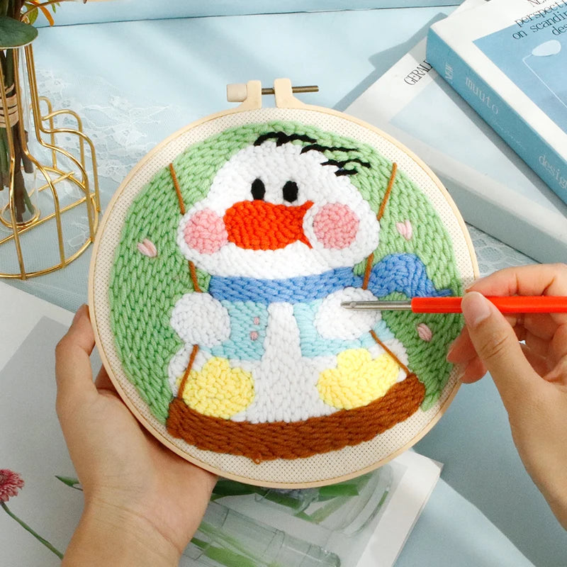 SDOYUNO Diy Punch Needle Embroidery Starter Kits Animal Poking Embroidery Crafts Painting Hoop Yarn Rug For Home Decor