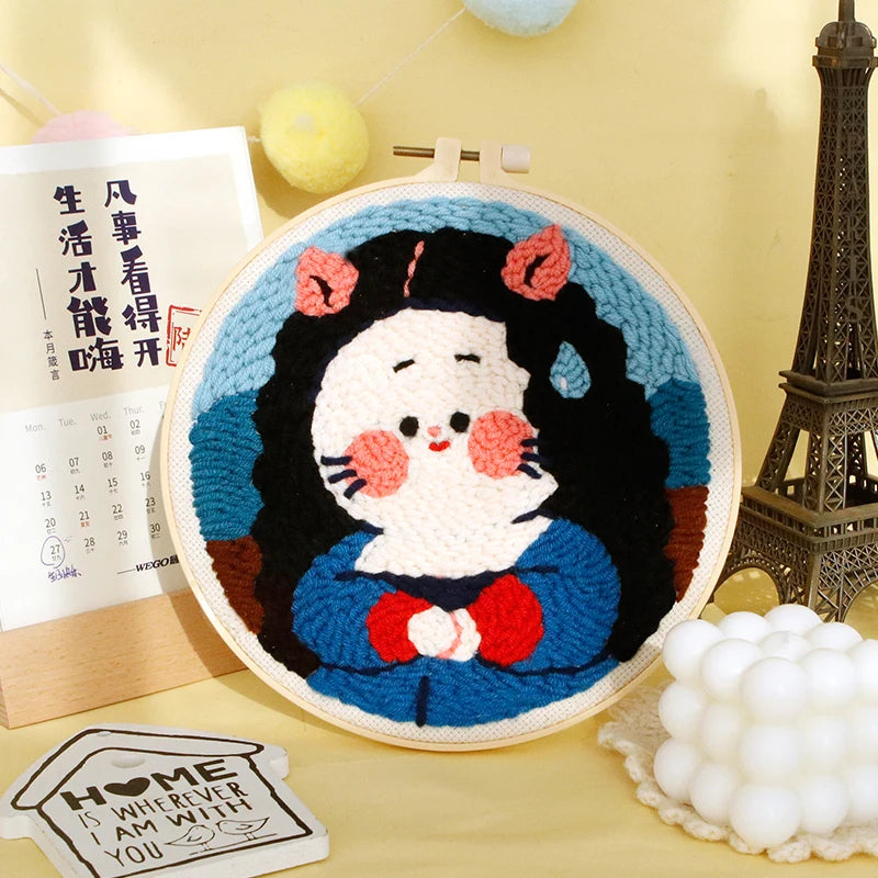 SDOYUNO Diy Punch Needle Embroidery Starter Kits Animal Poking Embroidery Crafts Painting Hoop Yarn Rug For Home Decor