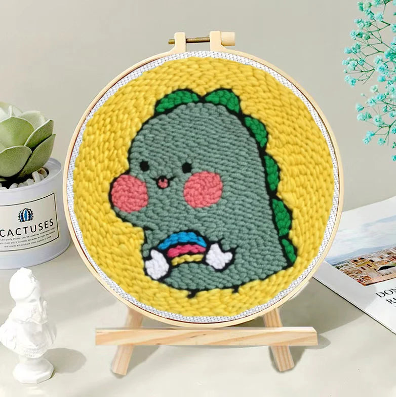 SDOYUNO Diy Punch Needle Embroidery Starter Kits Animal Poking Embroidery Crafts Painting Hoop Yarn Rug For Home Decor