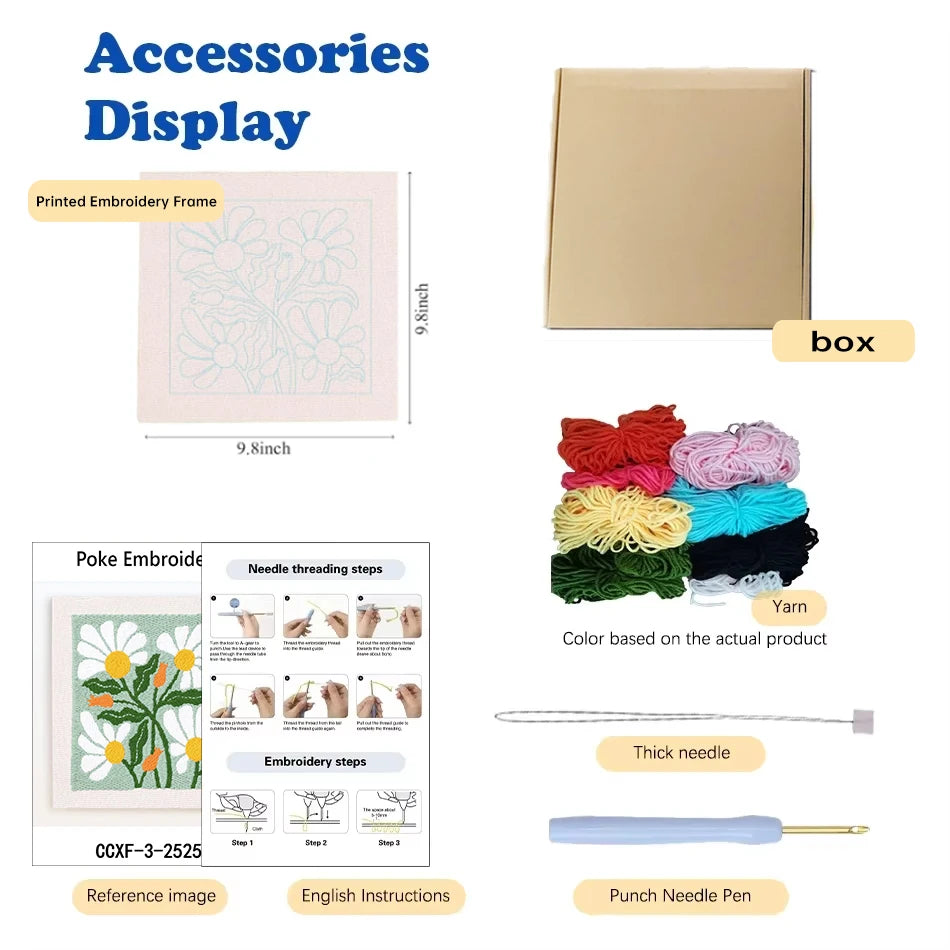 SDOYUNO Punch Needle Embroidery Kit Cute Animal Craft Punch Needle Set for Beginners Adults 25x25cm Sewing Cross Stitch DIY gift