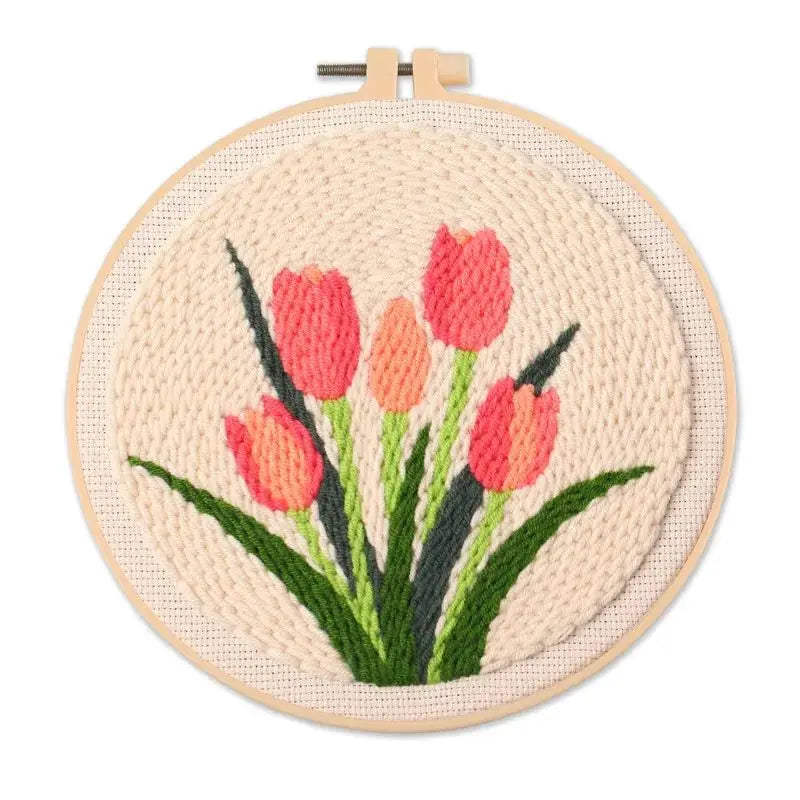 SDOYUNO Tulip Sunflower Punch Needle Embroidery Kits Magic Tufting Set Instructions Handicrafts Poking Cross Stitch DIY Gift