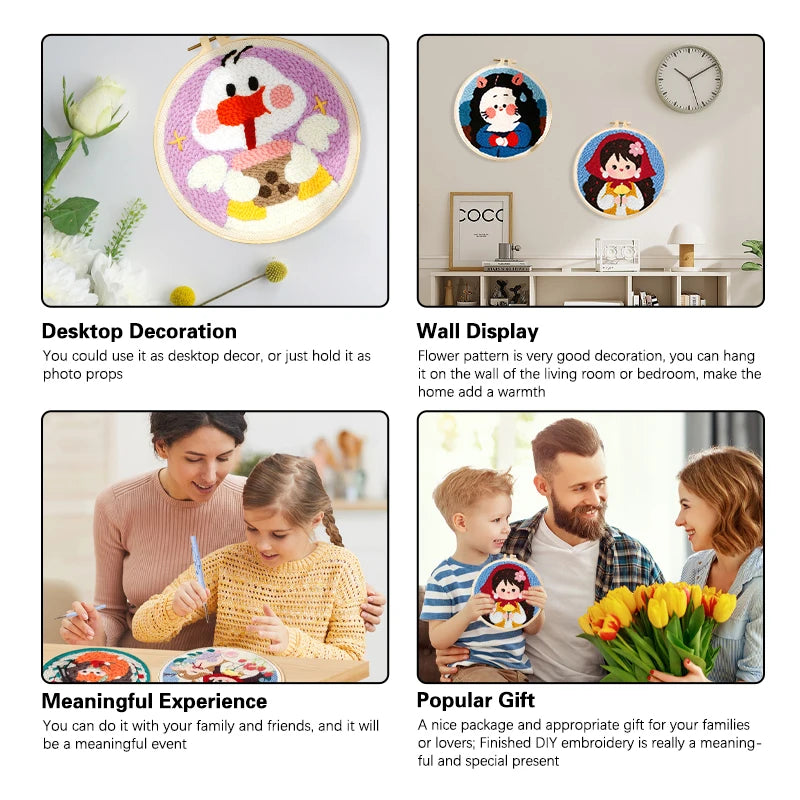 SDOYUNO Diy Punch Needle Embroidery Starter Kits Animal Poking Embroidery Crafts Painting Hoop Yarn Rug For Home Decor
