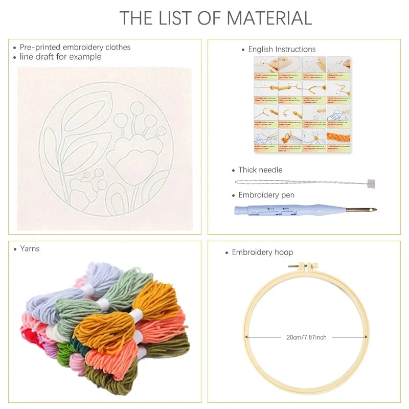 SDOYUNO Diy Punch Needle Embroidery Starter Kits Animal Poking Embroidery Crafts Painting Hoop Yarn Rug For Home Decor