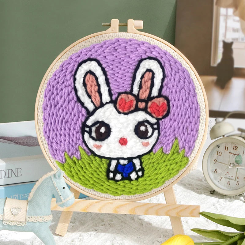 SDOYUNO Diy Punch Needle Embroidery Starter Kits Animal Poking Embroidery Crafts Painting Hoop Yarn Rug For Home Decor