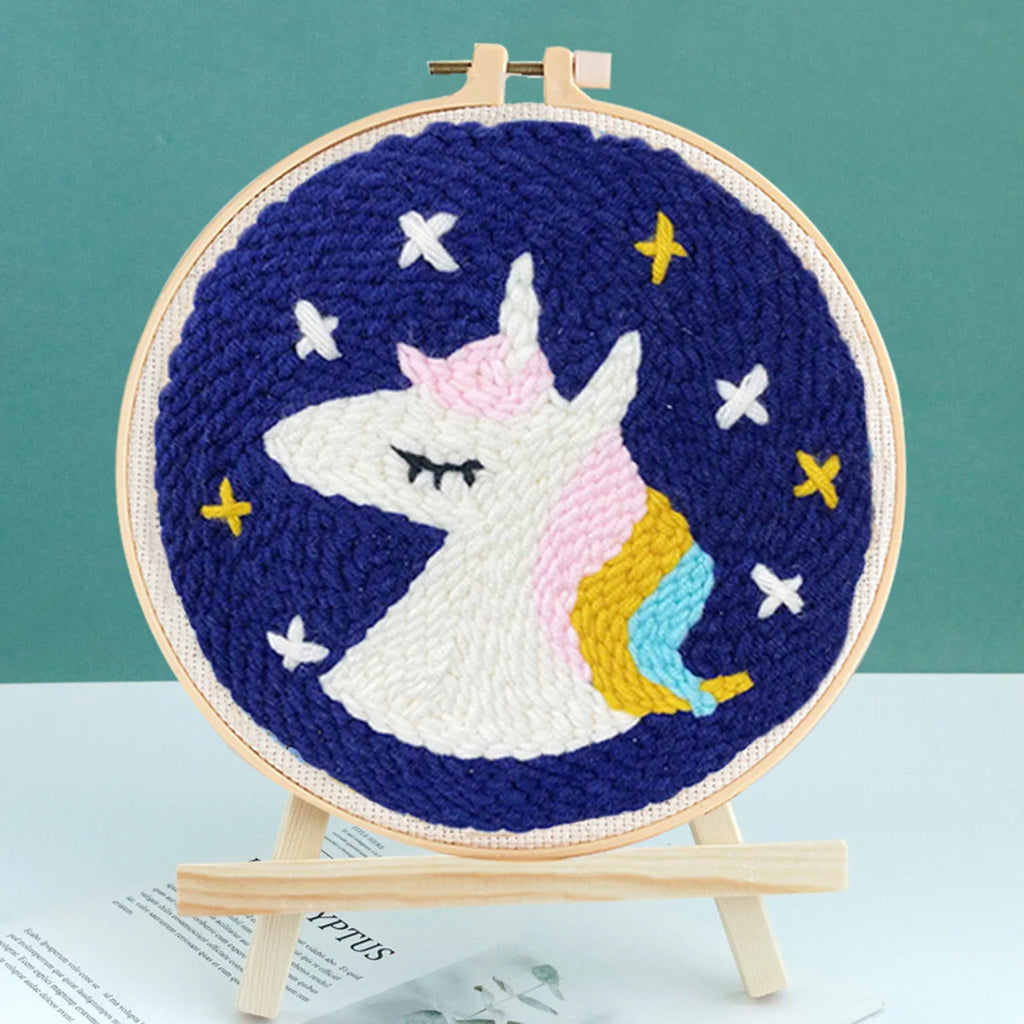 SDOYUNO Diy Punch Needle Embroidery Starter Kits Animal Poking Embroidery Crafts Painting Hoop Yarn Rug For Home Decor
