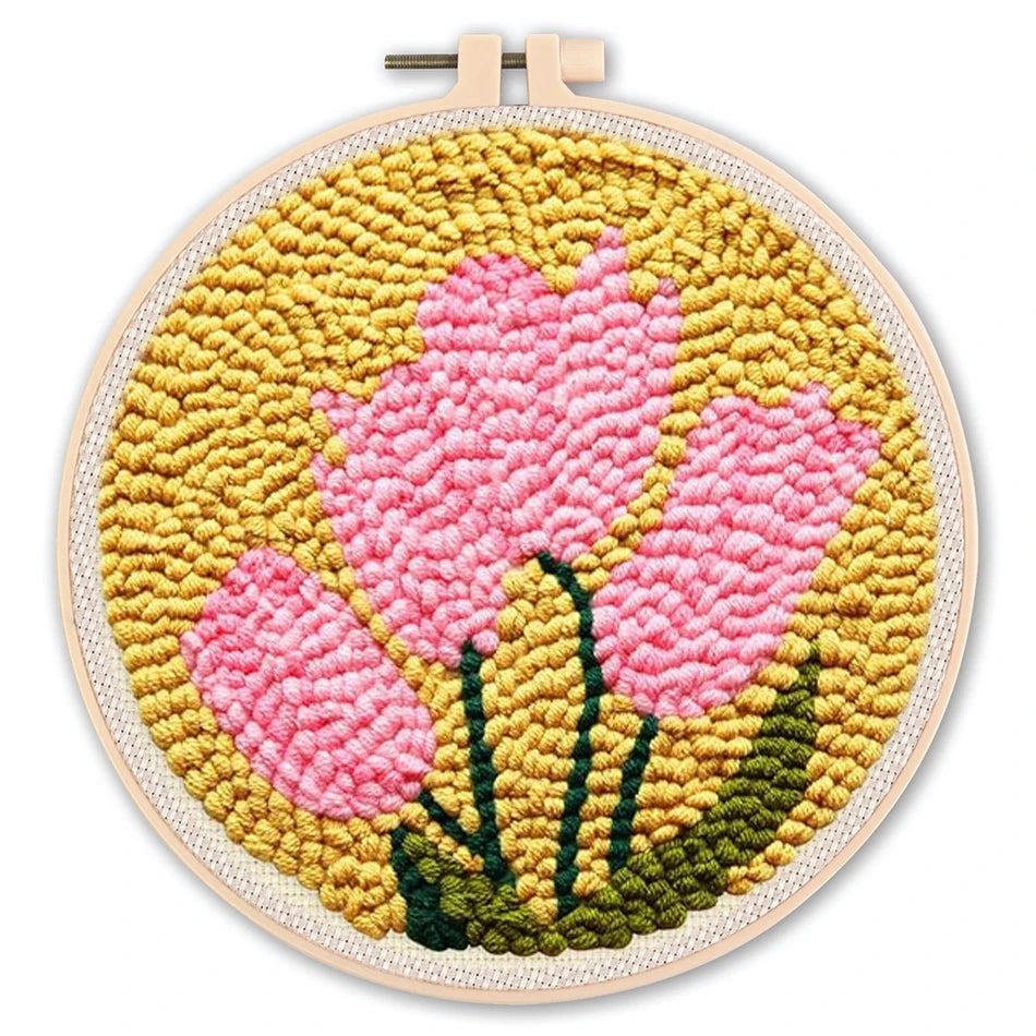 SDOYUNO Tulip Sunflower Punch Needle Embroidery Kits Magic Tufting Set Instructions Handicrafts Poking Cross Stitch DIY Gift