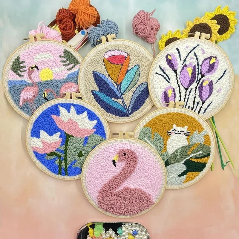 Flower Punch Needle Embroidery kit 3D Magic Needle For Embroidery Starter Kits for Adults DIY Cross Stitch Craft Art Needle Set Diameter