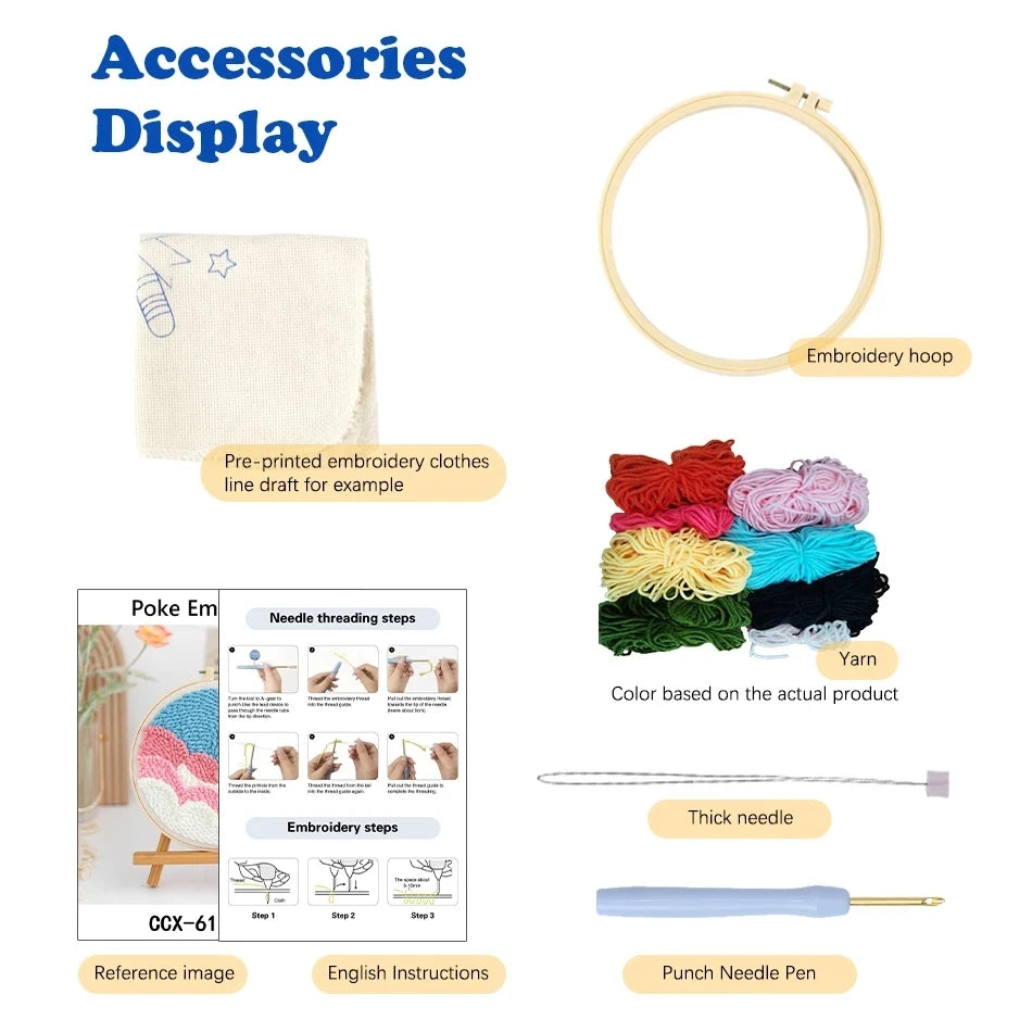 SDOYUNO Cute Cartoon Animal Punch Needle Embroidery Kit for Beginners Rug hooking DIY Crafts Kit Needlework Art Home Decor