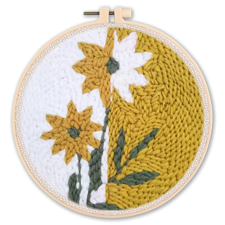 SDOYUNO Tulip Sunflower Punch Needle Embroidery Kits Magic Tufting Set Instructions Handicrafts Poking Cross Stitch DIY Gift