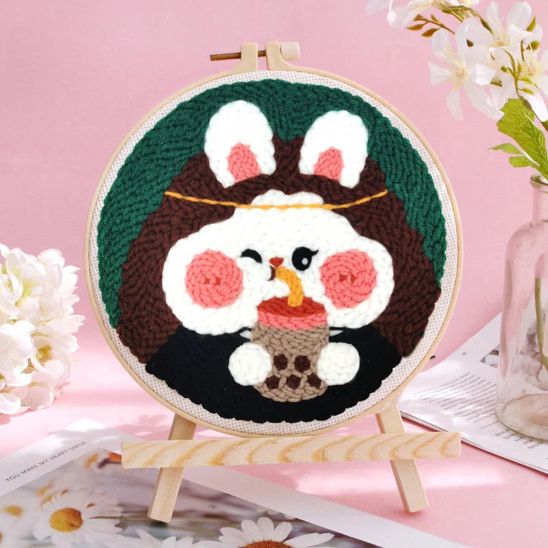 SDOYUNO Diy Punch Needle Embroidery Starter Kits Animal Poking Embroidery Crafts Painting Hoop Yarn Rug For Home Decor