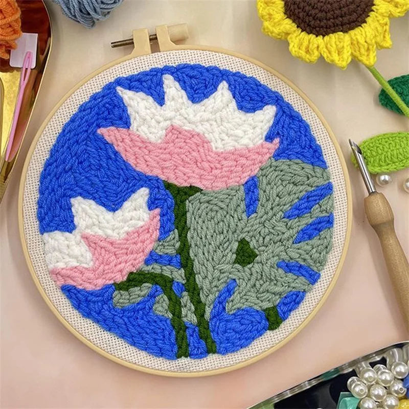 Flower Punch Needle Embroidery kit 3D Magic Needle For Embroidery Starter Kits for Adults DIY Cross Stitch Craft Art Needle Set Diameter