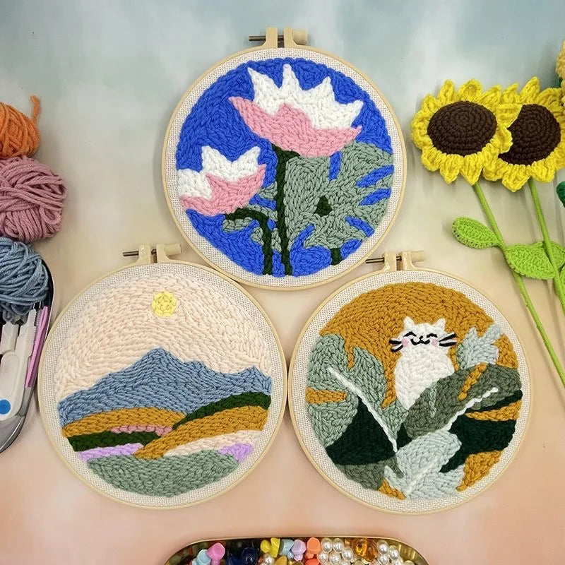 Flower Punch Needle Embroidery kit 3D Magic Needle For Embroidery Starter Kits for Adults DIY Cross Stitch Craft Art Needle Set Diameter