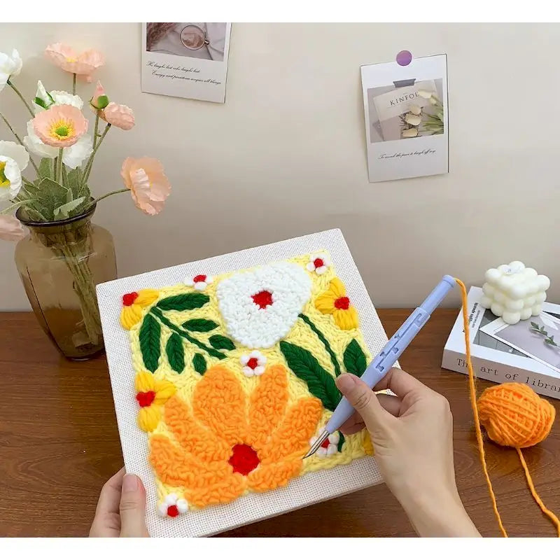 SDOYUNO Punch Needle Embroidery Kit Cute Animal Craft Punch Needle Set for Beginners Adults 25x25cm Sewing Cross Stitch DIY gift